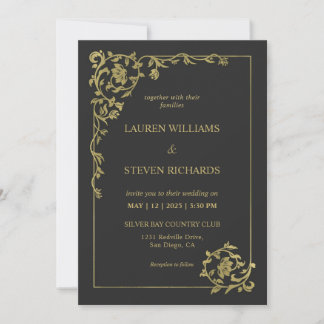Invitation Mariage de la décoration royale d'or noir personna