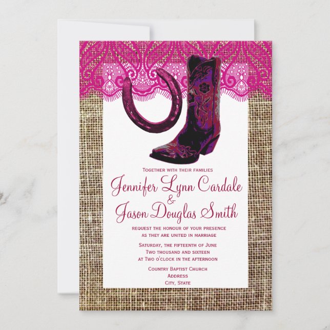 Invitation Mariage de la dentelle de Burlap (Devant)