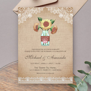 Invitation Mariage de la dentelle de tournesol de Burlap