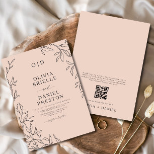 Invitation Mariage de la feuille de code QR rose pâle