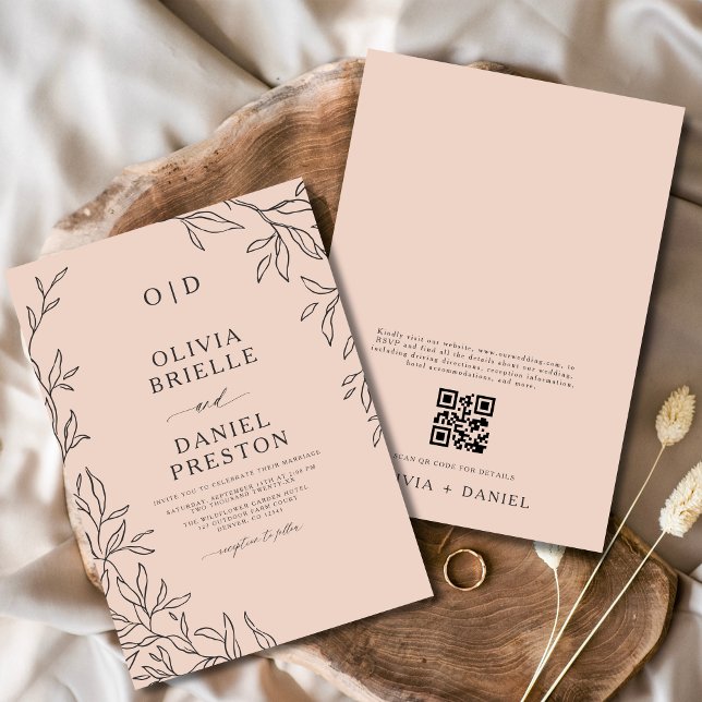 Invitation Mariage de la feuille de code QR rose pâle (Créateur téléchargé)