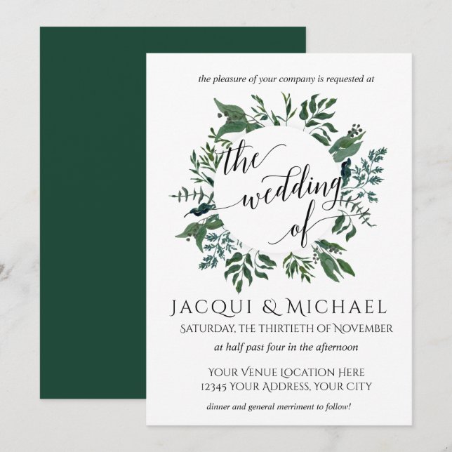Invitation Mariage de la feuille de feuillage de feuillage co (Devant / Derrière)