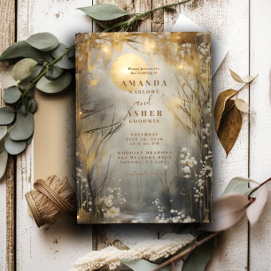 Invitation Mariage de la forêt de lune enchantée d'or