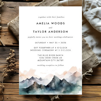Invitation Mariage de la forêt de montagne Watercolor moderne