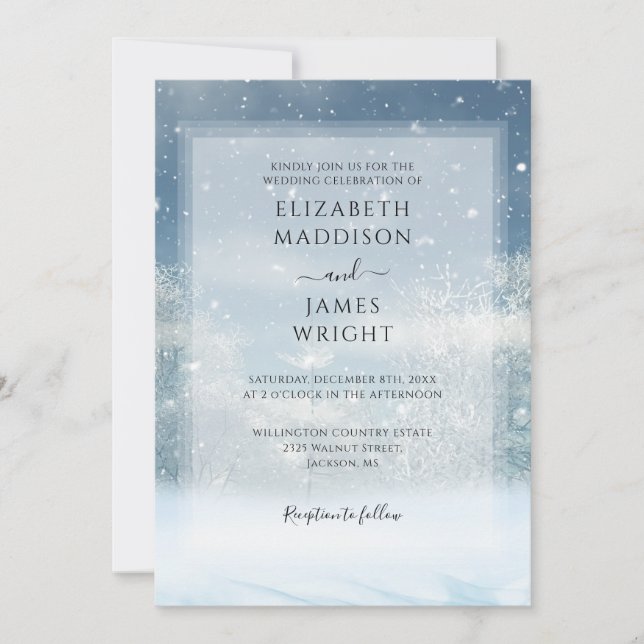 Invitation Mariage de la forêt de neige (Devant)