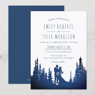 Invitation Mariage de la forêt de pins rustiques - Bleu ©
