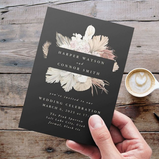 Invitation Mariage de la forêt noire Pampas Grass Floral Jung (Créateur téléchargé)