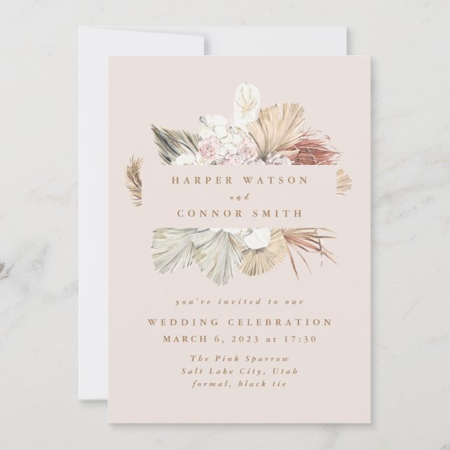 Invitation Mariage de la forêt vierge Pampas Grass Floral Jun (Devant)