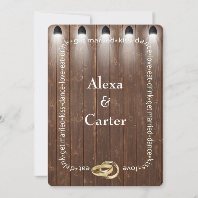 Invitation Mariage de la grange Wood et Spotlights (Devant)