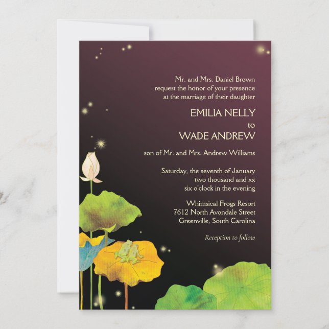Invitation Mariage de la grenouille nocturne de luciole roman (Devant)