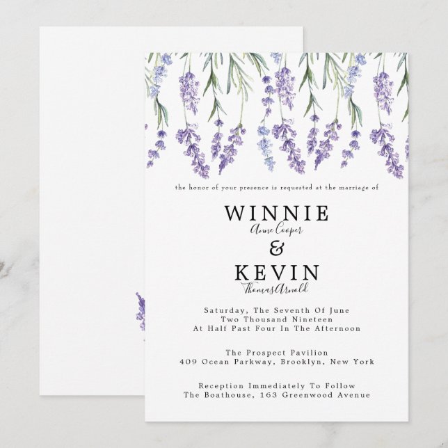 Invitation Mariage de la lavande de pays (Devant / Derrière)