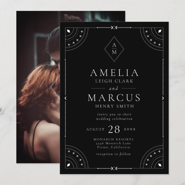 Invitation Mariage de la lune céleste foncée et étoiles (Devant / Derrière)