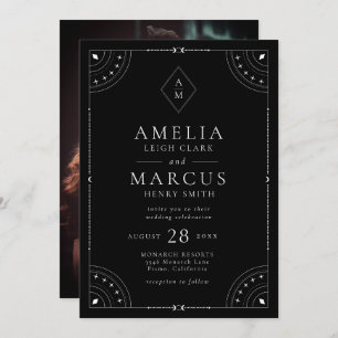 Invitation Mariage de la lune céleste foncée et étoiles