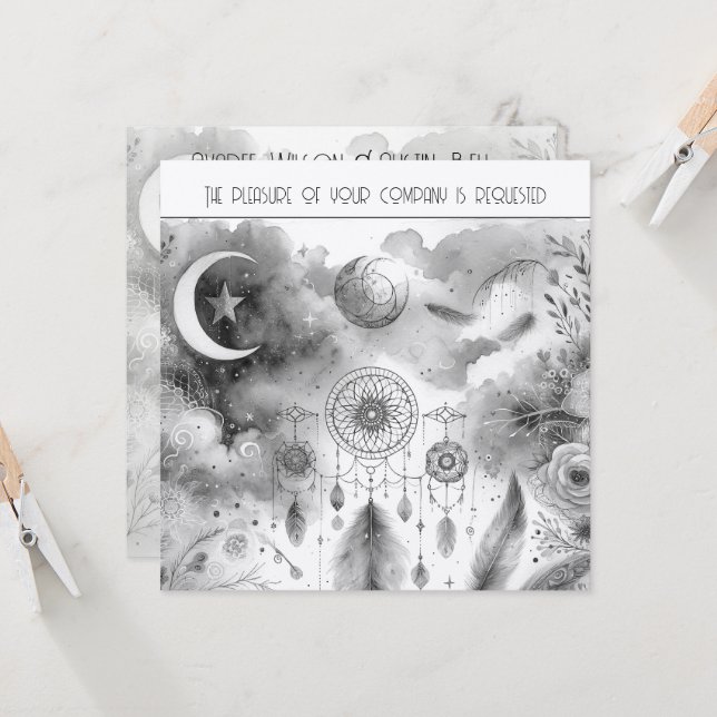 Invitation Mariage de la Lune céleste noire blanche (Devant/Arrière en situation)