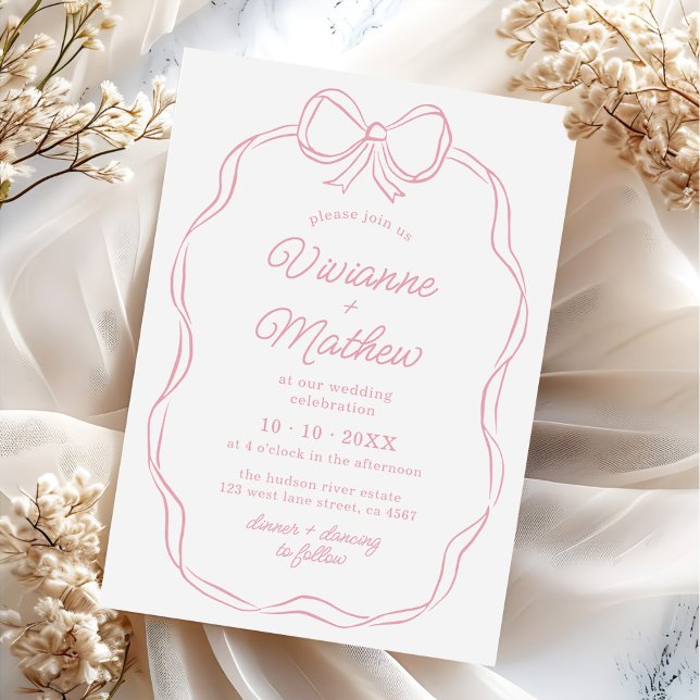 Invitation Mariage de la main moderne tiré rose Bow (Créateur téléchargé)