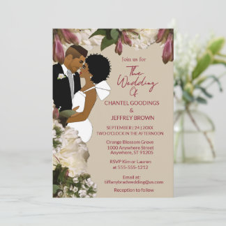 Invitation Mariage de la mariée et du marié afro-américains a