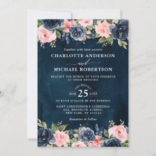 Invitation Mariage de la Marine Blue antique Rose Rose Rose R