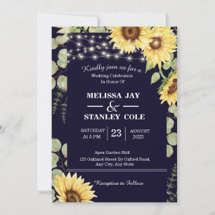 Invitation Mariage de la marine Blue Sunflower Eucalyptus Lum