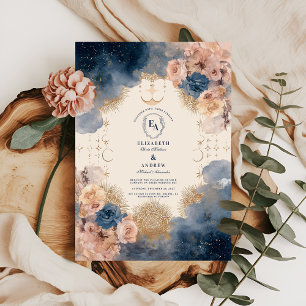 Invitation Mariage de la marine de l'or romantique céleste