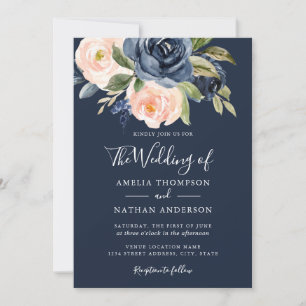 Invitation Mariage de la marine de pêche des flores d'aquarel