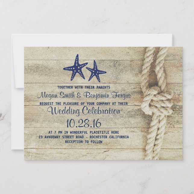 Invitation Mariage de la marine Rustic Beach Driftwood (Devant)