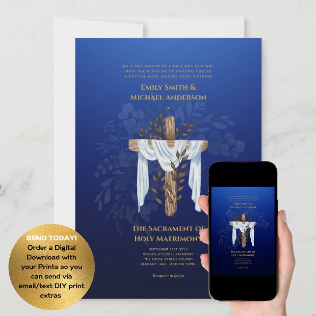 Invitation Mariage de la messe nuptiale catholique Croix Bleu (Créateur téléchargé)