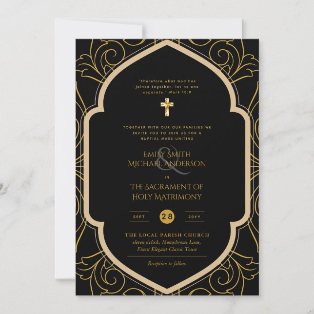Invitation Mariage de la messe nuptiale catholique de l'or no (Devant)