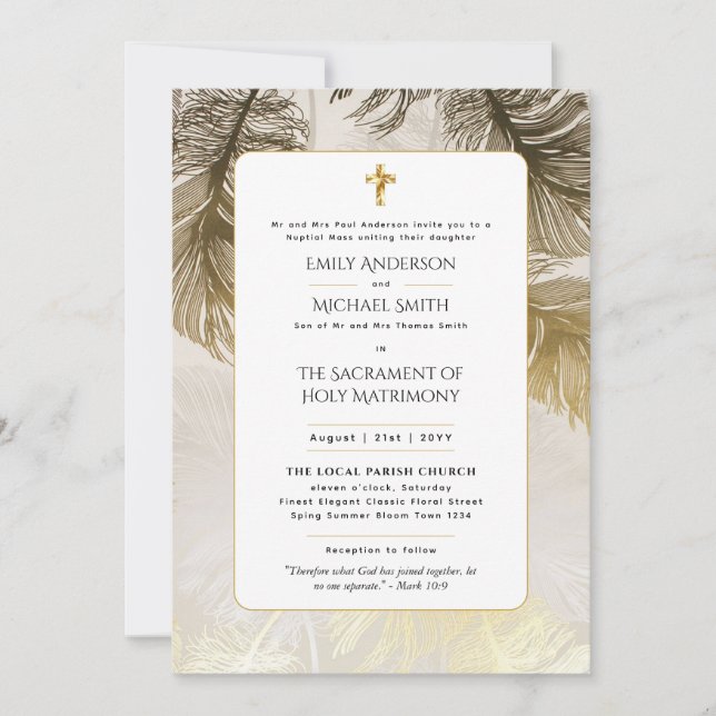Invitation Mariage de la Messe Nuptiale Catholique Or Blanc (Devant)