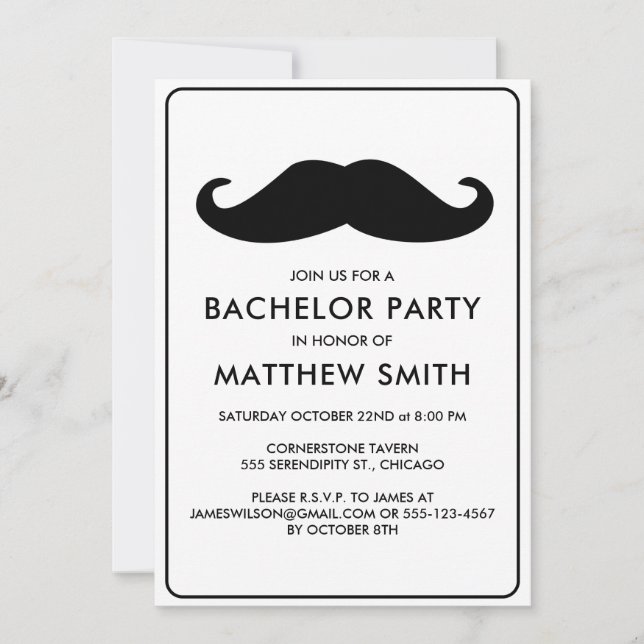Invitation Mariage de la Mustache noire de la fête de bachelo (Devant)