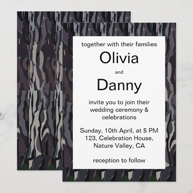 Invitation Mariage de la nature Arrière - plan de tronc d'arb (Devant / Derrière)