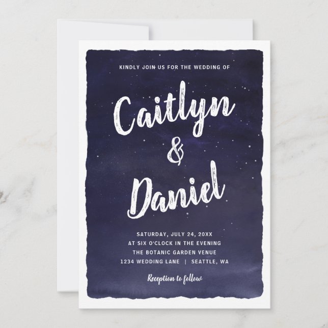 Invitation Mariage de la nuit céleste bleu marine (Devant)