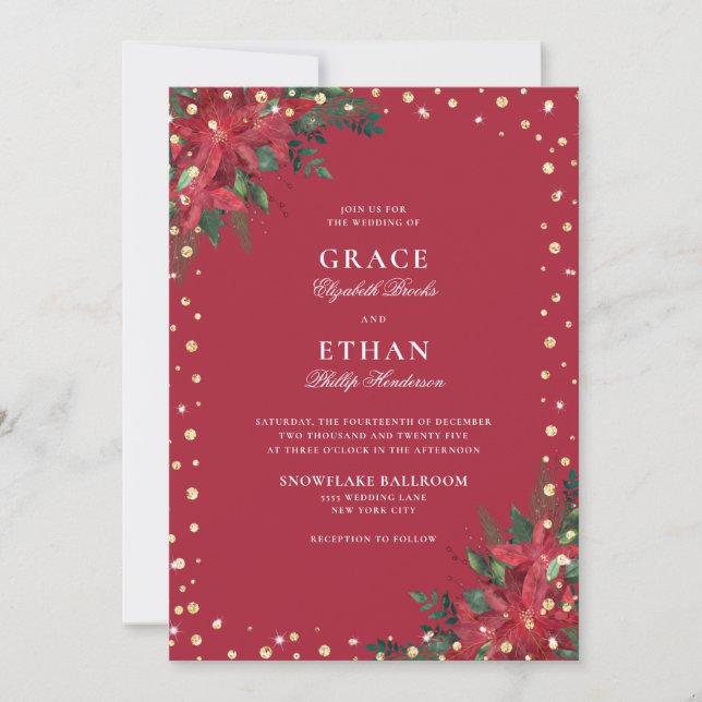 Invitation Mariage de la Parties scintillant d'or Holiday Red (Devant)