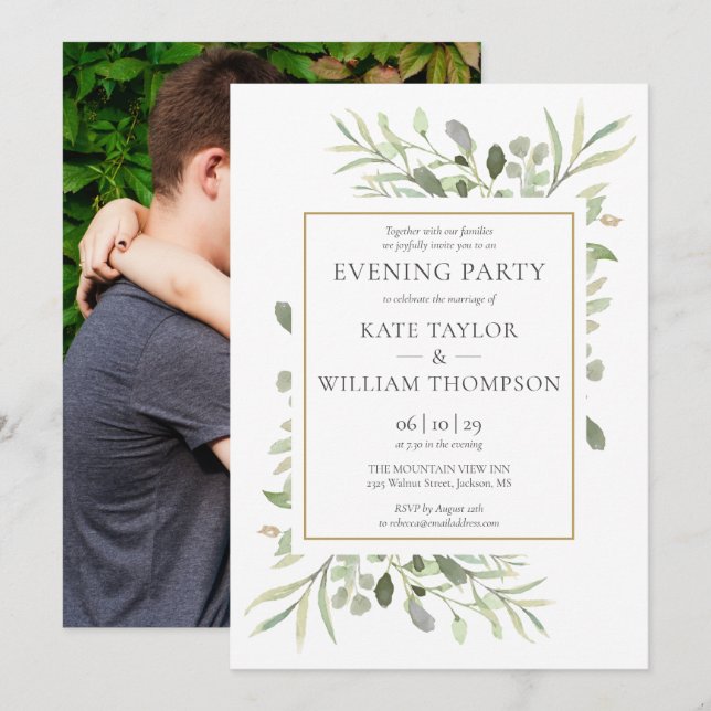 Invitation Mariage de la photo de la verdure Soirée (Devant / Derrière)
