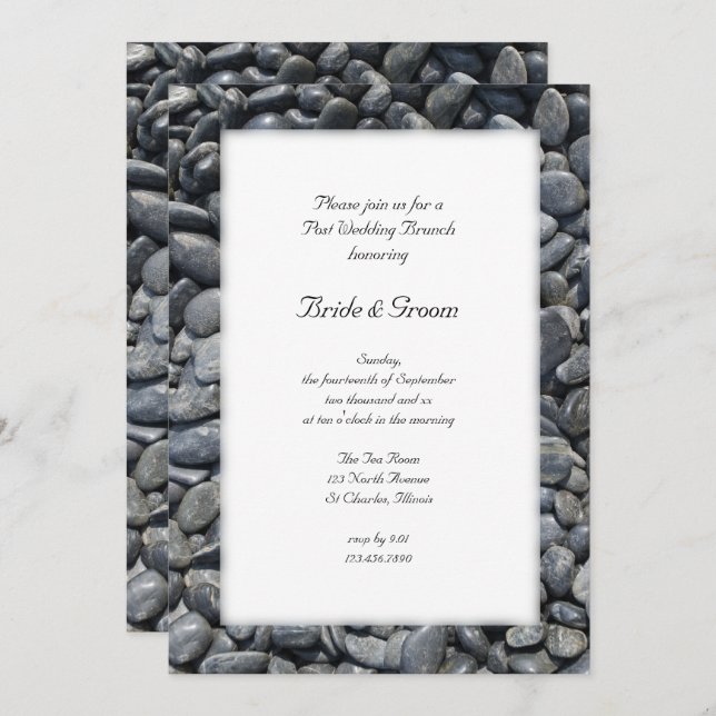 Invitation Mariage de la poste  Brunch Smooth Black Pebbles (Devant / Derrière)