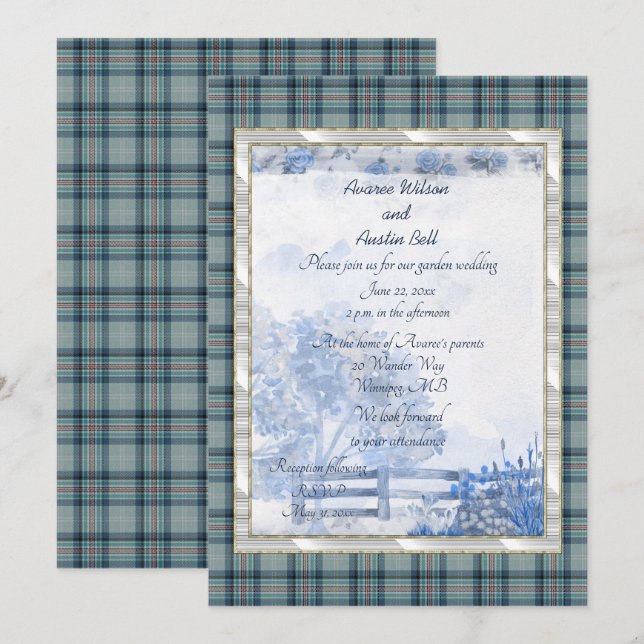 Invitation Mariage de la princesse Diana Jardin de tartan mém (Devant / Derrière)