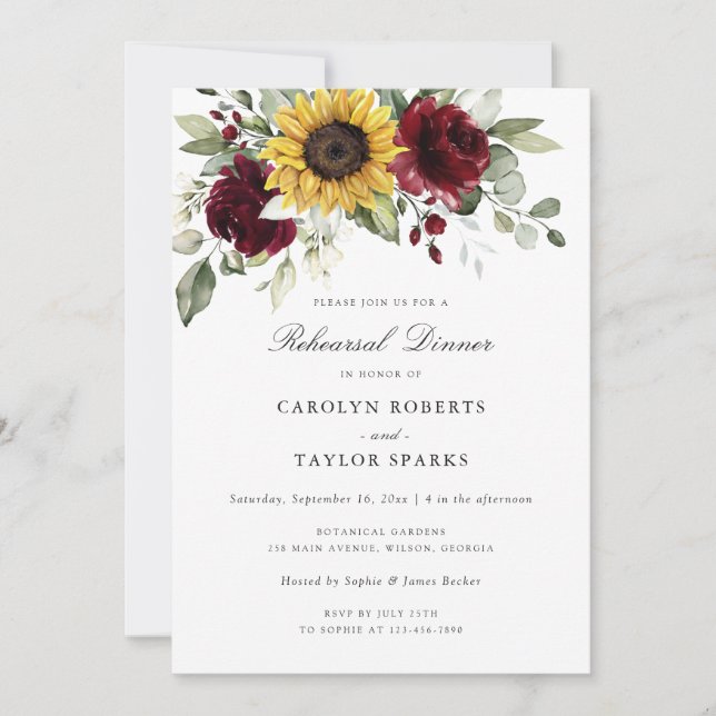 Invitation Mariage de la répétition florale du tournesol bord (Devant)
