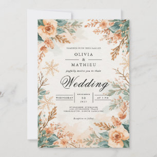 Invitation Mariage de la romance hivernale en fleurs coupées