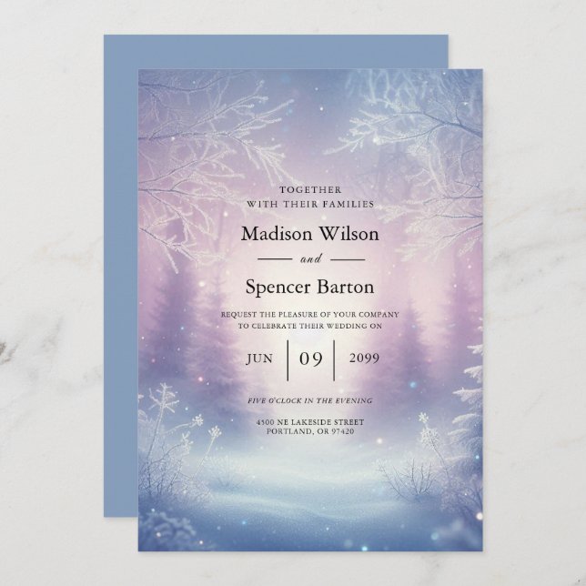 Invitation Mariage de la Snowfall de Lavande (Devant / Derrière)