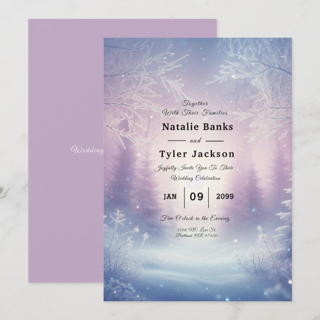 Invitation Mariage de la Snowfall de Lavande (Devant / Derrière)