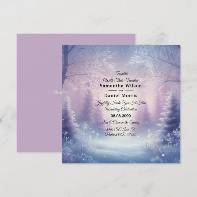 Invitation Mariage de la Snowfall de Lavande (Devant / Derrière)