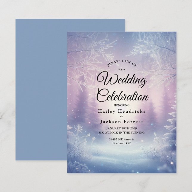 Invitation Mariage de la Snowfall de Lavande (Devant / Derrière)
