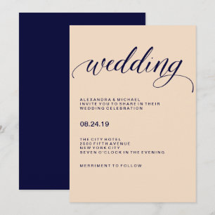 Invitation Mariage de la typographie Blush et Navy