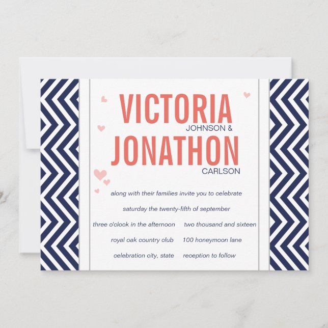Invitation Mariage de la typographie de Zag de la marine cora (Devant)