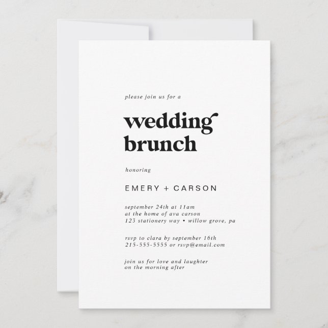 Invitation Mariage de la typographie noire moderne Brunch (Devant)