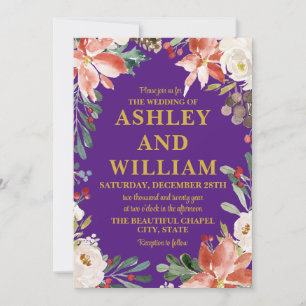 Invitation Mariage de la verdure hivernale de Noël violet et 