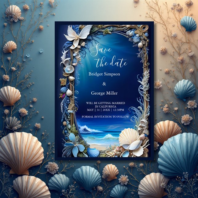 Invitation mariage de la vibe côtière bleue sécurité de la da (Créateur téléchargé)