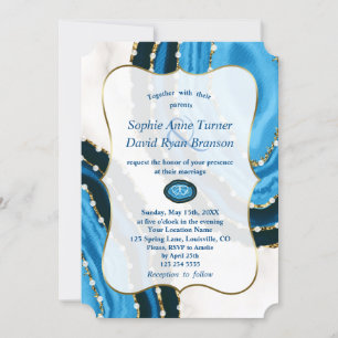 Invitation Mariage de l'agate Pearles de couleur bleu marine