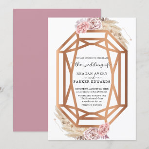 Invitation Mariage de laiton à base de diamant séché à la flo