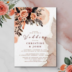 Invitation Mariage de laiton de Pampas de Pêche Florale Bohèm