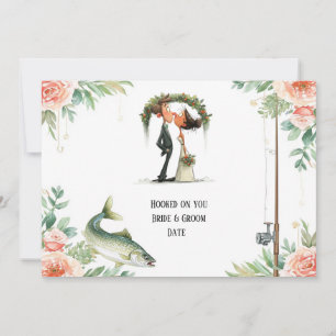 Invitation Mariage de l'amoureux de la pêche avec canne et fl